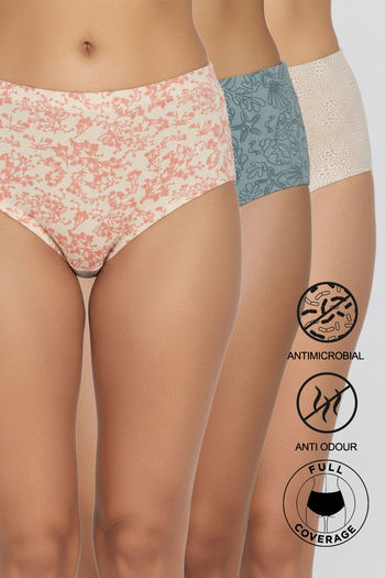 Buy Zivame Medium Rise Full Coverage Hipster Panty (Pack of 3) - Multicolor